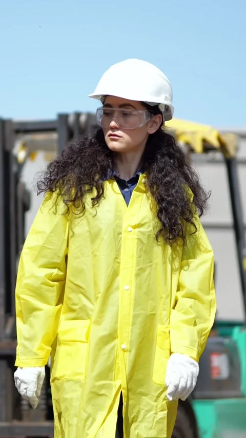 Inspector On Site. Person Inspecting Yard With Equipment. Outdoor Worker Stock Footage 335522331