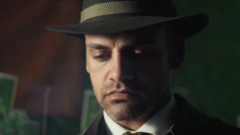Inspector smokes a pipe in a pub Video stock 239750949