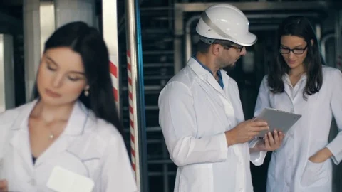 Inspectors at the factory Stock Footage 77779382