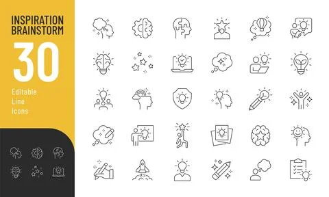 Inspiration and Brainstorm Line Editable Icons set. Stock Illustration