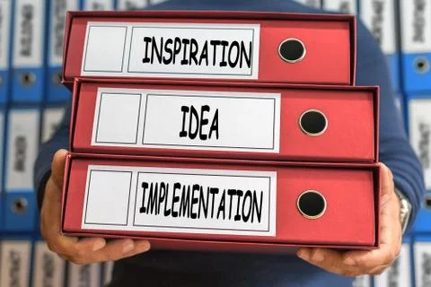 Inspiration, Idea, Implementation, concept words. Folder concept. Ring binder Stock Photos