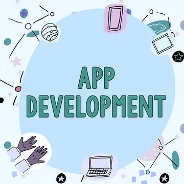 Inspiration showing sign App DevelopmentDevelopment services for awesome mobile Ilustración de archivo