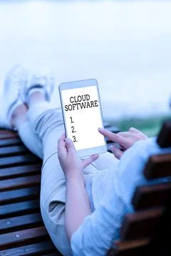 Inspiration showing sign Cloud Software. Business overview Programs used in 스톡 사진