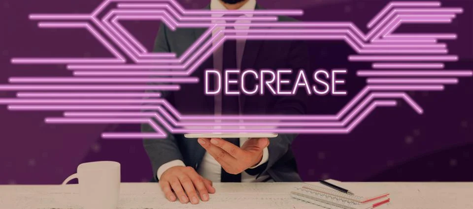 Inspiration showing sign Decrease. Conceptual photo make or become smaller or Stock Photos