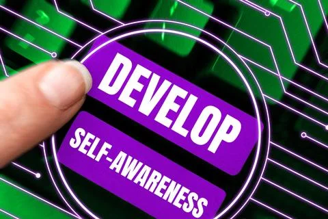 Inspiration showing sign Develop Self Awareness. Business overview Improve sharp Foto stock