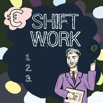 Inspiration showing sign Shift Work. Word Written on work comprising periods in Stock Illustration