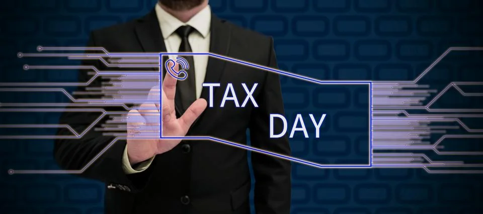 Inspiration showing sign Tax Day. Word Written on colloquial term for time on Stock Photos