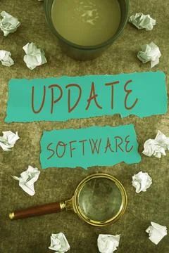 Inspiration showing sign Update Softwarereplacing program with a newer version Foto stock