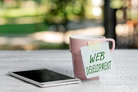 Inspiration showing sign Web Development. Word Written on dealing with Foto stock