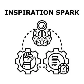 Inspiration spark, idea generation, and creative thinking process 库存插图