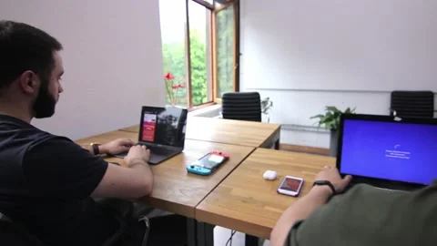 Inspiration strikes. A programmer is working on the next big thing. Innovation Stock Footage 142888632