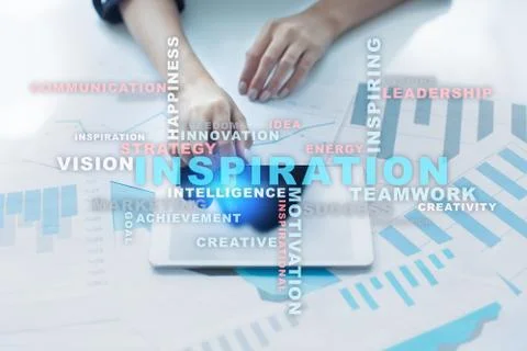 Inspiration words cloud on the virtual screen. Stock Illustration