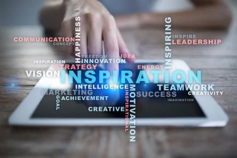 Inspiration words cloud on the virtual screen. 스톡 일러스트