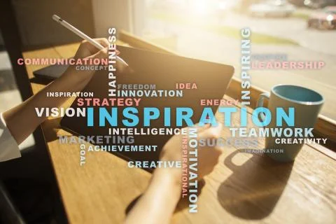 Inspiration words cloud on the virtual screen 库存照片