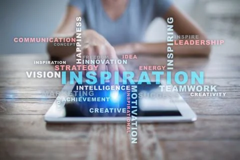Inspiration words cloud on the virtual screen. Stock-Fotos