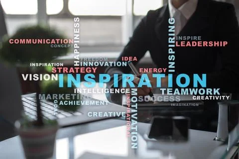 Inspiration words cloud on the virtual screen. 库存照片