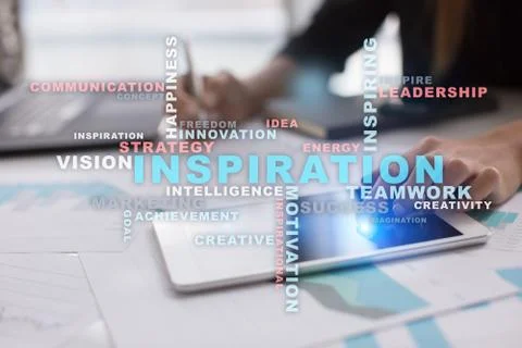 Inspiration words cloud on the virtual screen. Stock-Fotos