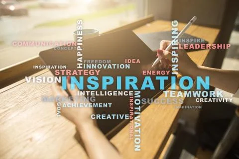 Inspiration words cloud on the virtual screen. Stock-Fotos