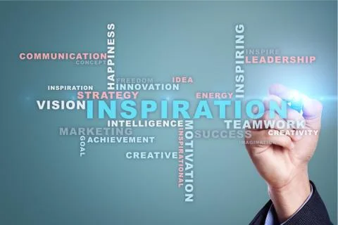 Inspiration words cloud on the virtual screen. Stock-Fotos