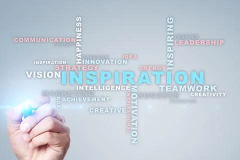 Inspiration words cloud on the virtual screen. Фото