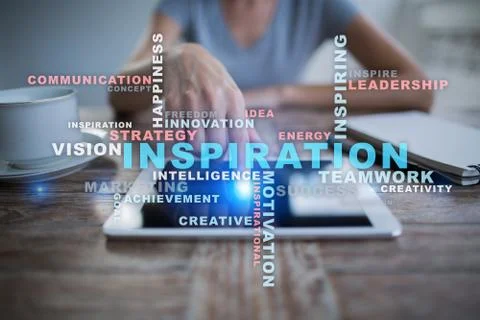 Inspiration words cloud on the virtual screen. 库存照片