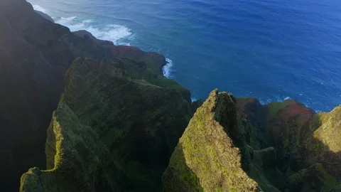 Inspirational drone footage of Na Pali coast jungle at sunset, Kauai island Stock Footage