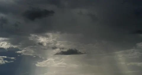 Inspirational light rays shine down, time lapse diffuse afternoon thunder storms Stock Footage 152525453