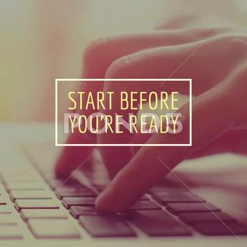 Inspirational motivation quote about business on hand using laptop background Stock Photos
