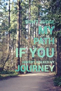 Inspirational text on forest trail Stock Photos