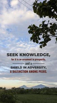 Inspirational typography layout featuring the quote Seek knowledge, for it .. Stock Photos