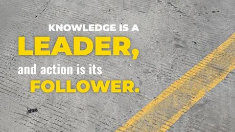 Inspirational typography layout featuring the quote Knowledge is a leader, .. Fotos de archivo