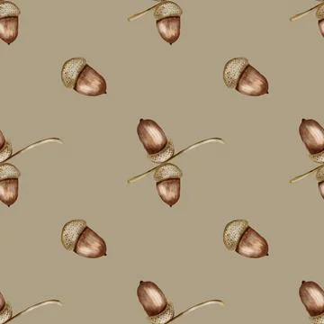 Inspired by autumn, acorns in a seamless pattern for textile and packaging .. Stock Illustration