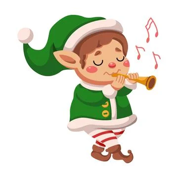 Inspired elf playing flute flat color vector character Stock Illustration