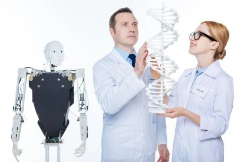 Inspired extraordinary scientists seeing future of robotics in genes 스톡 사진