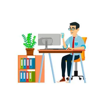 Inspired programmer drinking water on home office working on new project cart Stock Illustration