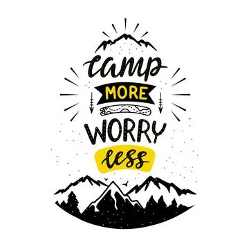 Inspiring camping quote with grunge elements. Dirty mountain nature travel print Illustrazione stock
