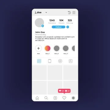 Insta profile Interface. Social media personal screen, mobile application Stock Illustration