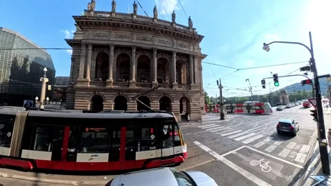 Insta360 Walking Through Prague with Historic and Modern Theatre, Opera House Stock Footage 346141652