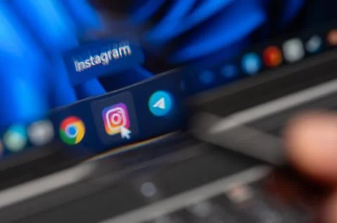 Instagram app on windows 11 desktop Stock Photos