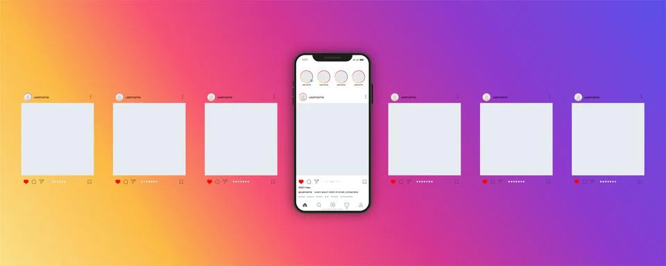 Instagram carousel interface,  vector mockup 库存插图