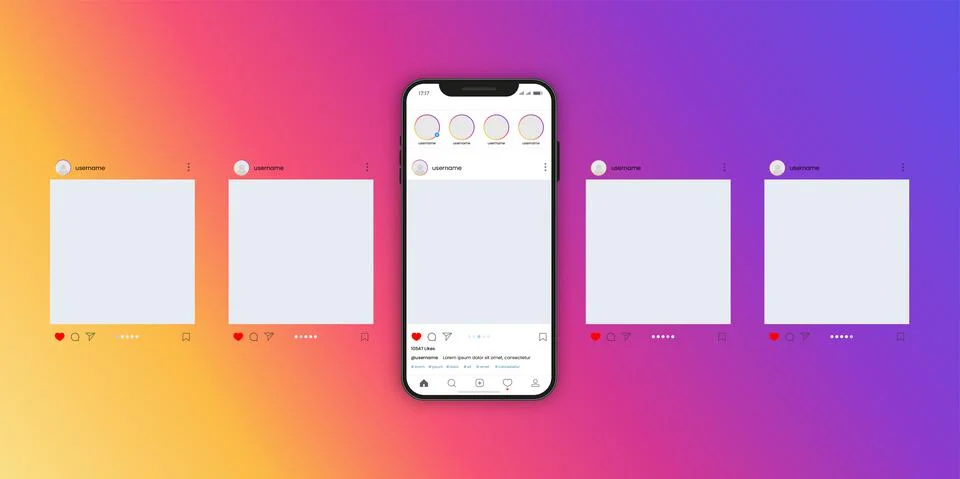 Instagram carousel interface,  vector mockup 库存插图