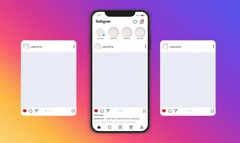 Instagram carousel or slide pages interface vector mockup with three pages Stock Illustration