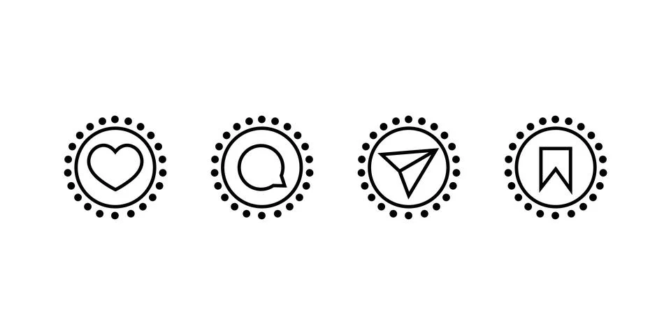 Instagram Like, comment, share and save icons Stock Illustration