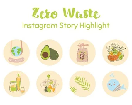 Instagram highlight icons. Ecological zero waste Instagram story highlight Stock Illustration