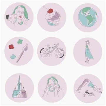 Instagram Highlights Covers in linear style on pink background Stock Illustration