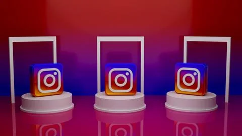 Instagram icon 3d rendering podium winner Mockup Stock Illustration