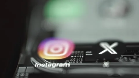 Instagram, LinkedIn, X, Messenger Logos Close Up Macro Shot on a Smartphone Stock Footage 305499282