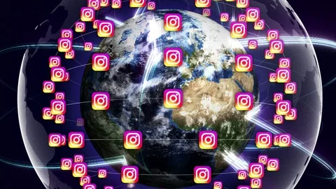 INSTAGRAM Logo Around Earth Background, Rendering, Loop Vídeos de archivo 104663114