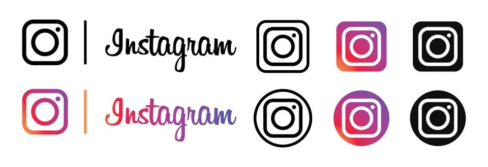 Instagram logo icon set with text and gradient styles Stock Illustration