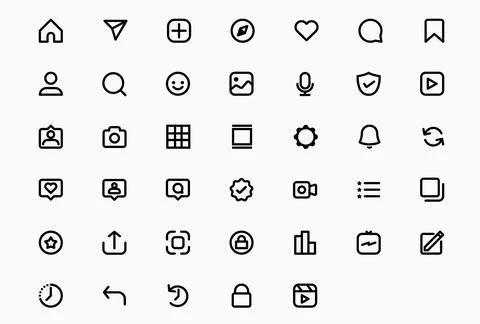Instagram Outline Icon Vector set, Instagram User Interface Icons collection Stock Illustration